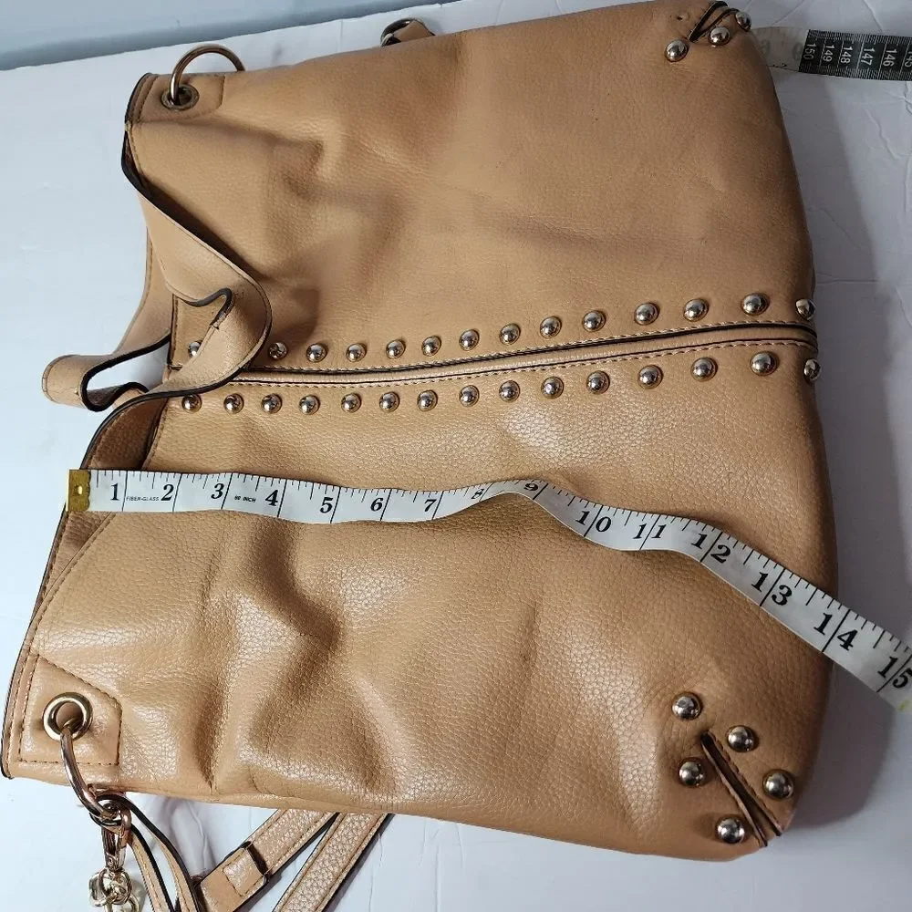 Large Michael Kors Uptown Astor Gold Accent Shoulder Tote Cross Body Purse Brow